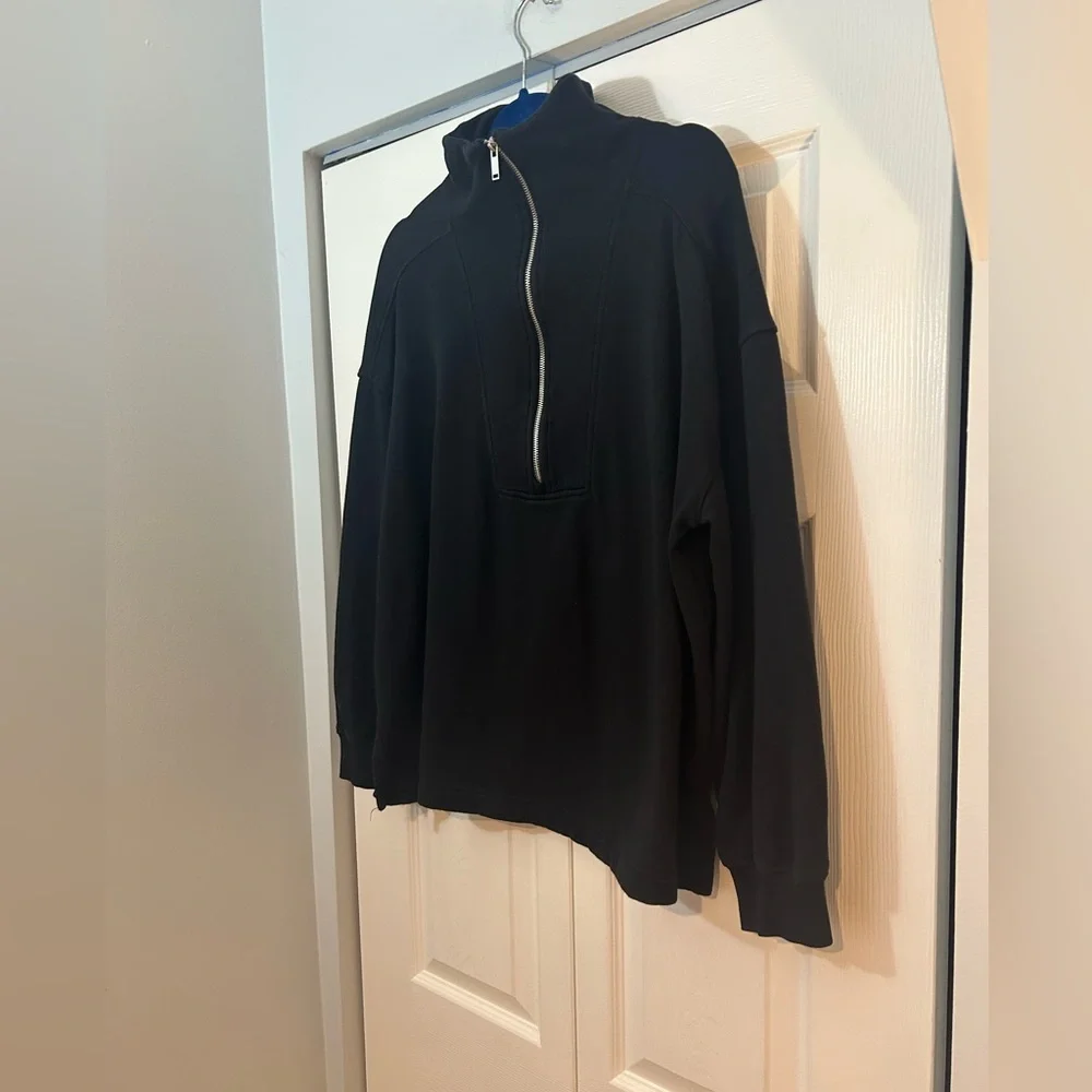 Old Navy Black Half Zip Pullover Sweatshirt Fleece Lined Women’s Large - Picture 2 of 7